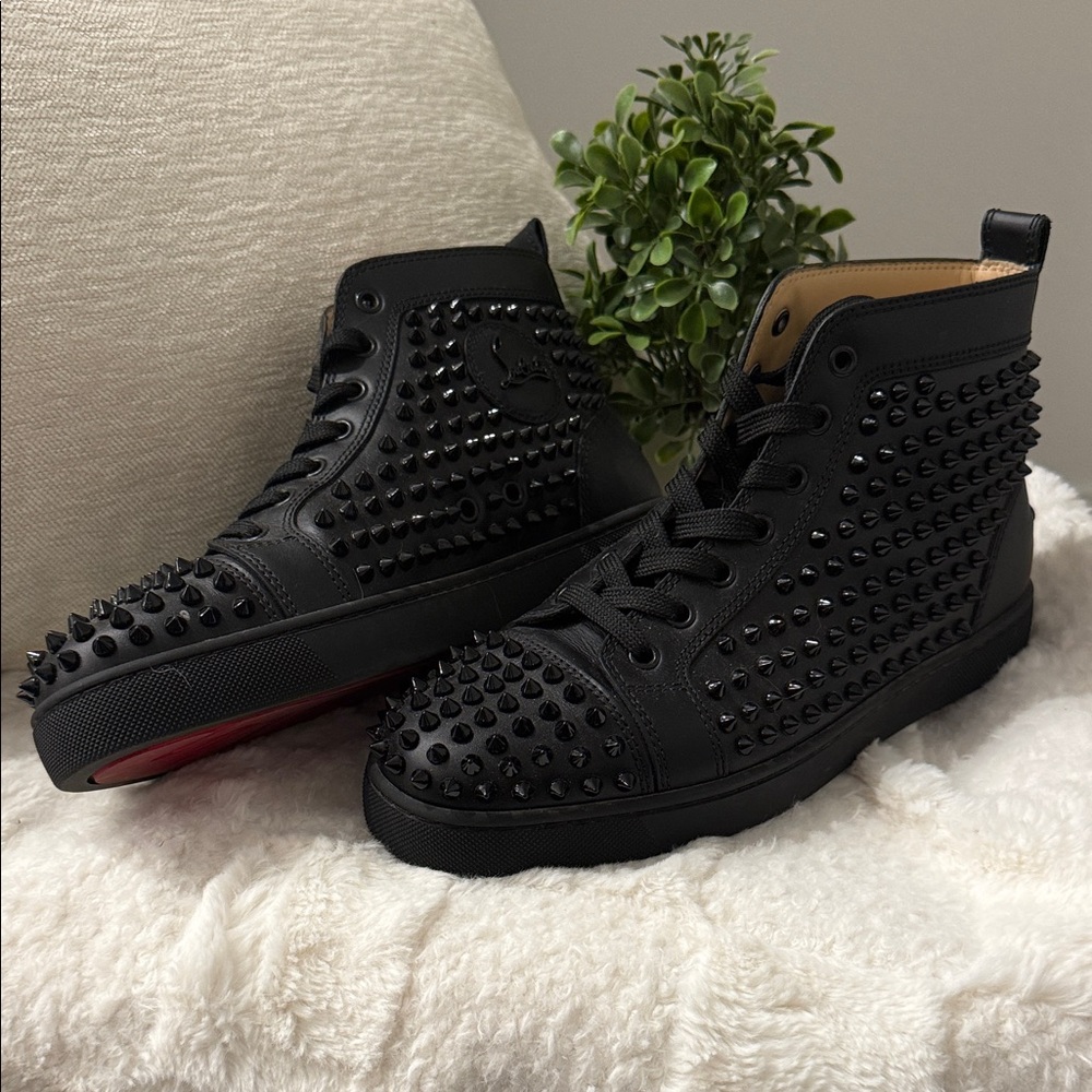 Christian Louboutin Black Studded High-Top Sneakers SIZE 40